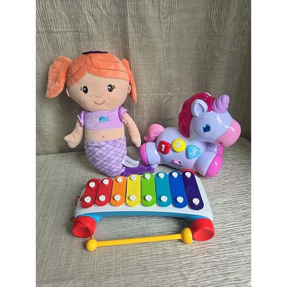 3pc Toddler Girl‎ Toy Lot- Mermaid,  Unicorn With Numbers,  Xylophone - Picture 1 of 10